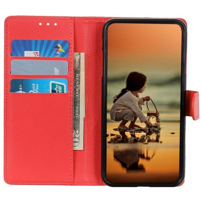 Samsung Galaxy S25 / S24 Handy Hülle - Litchi Leder Bookcover Series - rot