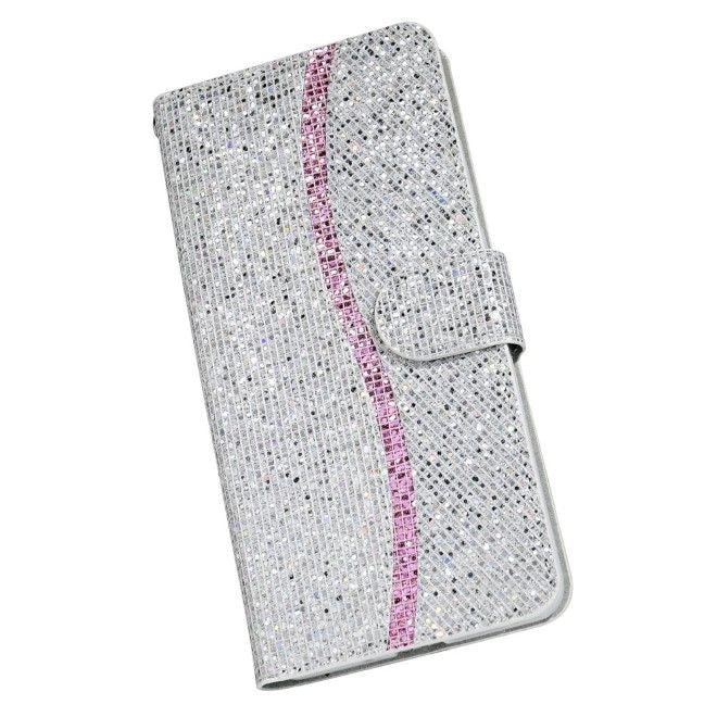 Samsung Galaxy S25+ / S24+ Handy Hülle - Glitzer Leder Bookcover - PU Leather Bling Series - silber