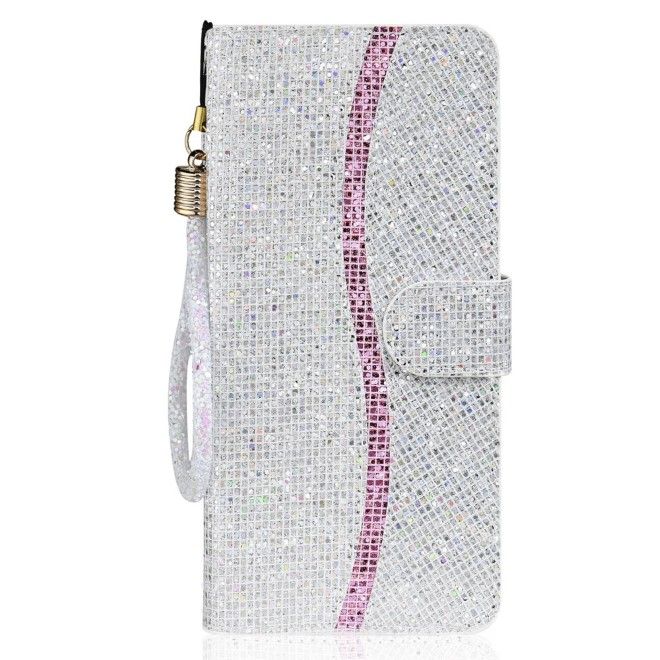 Samsung Galaxy S25+ / S24+ Handy Hülle - Glitzer Leder Bookcover - PU Leather Bling Series - silber