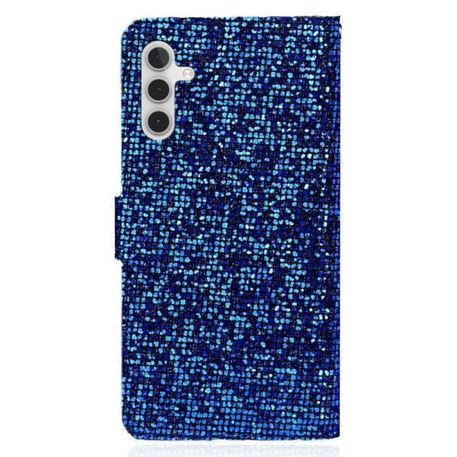 Samsung Galaxy S25+ / S24+ Handy Hülle - Glitzer Leder Bookcover - PU Leather Bling Series - blau