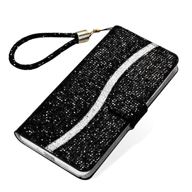 Samsung Galaxy S25+ / S24+ Handy Hülle - Glitzer Leder Bookcover - PU Leather Bling Series - schwarz