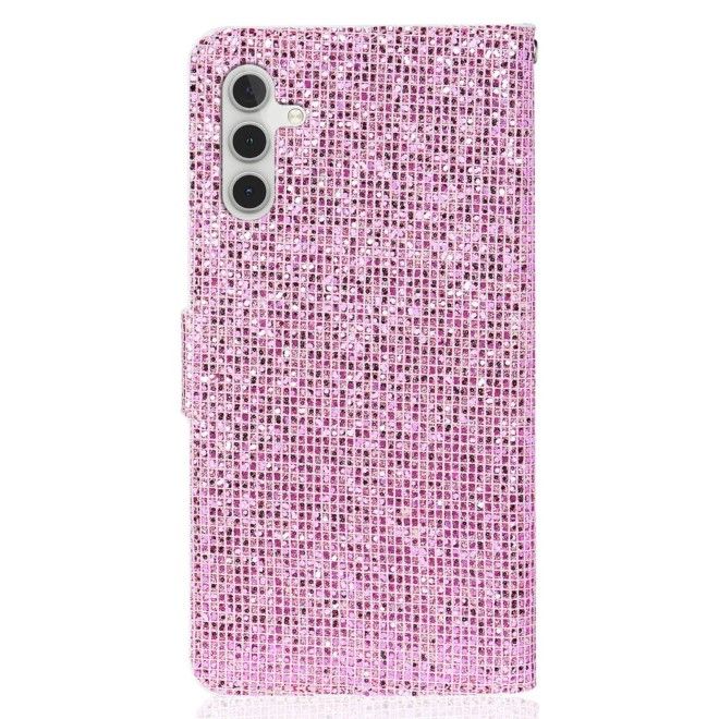 Samsung Galaxy S25 / S24 Handy Hülle - Glitzer Leder Bookcover - PU Leather Bling Series - pink