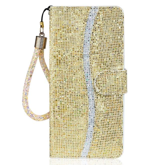 Samsung Galaxy S25 / S24 Handy Hülle - Glitzer Leder Bookcover - PU Leather Bling Series - gold