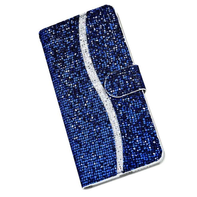 Samsung Galaxy S25 / S24 Handy Hülle - Glitzer Leder Bookcover - PU Leather Bling Series - blau