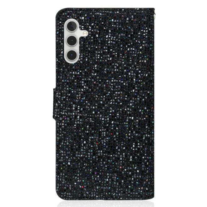 Samsung Galaxy S25 / S24 Handy Hülle - Glitzer Leder Bookcover - PU Leather Bling Series - schwarz