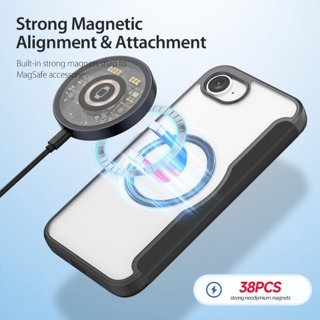 Dux Ducis - iPhone 16e Hülle - Leder Bookcover - MagSafe - Skin X Pro Series - schwarz