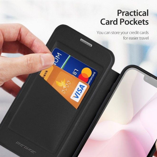 Dux Ducis - iPhone 16e Hülle - Leder Bookcover - MagSafe - Skin X Pro Series - schwarz