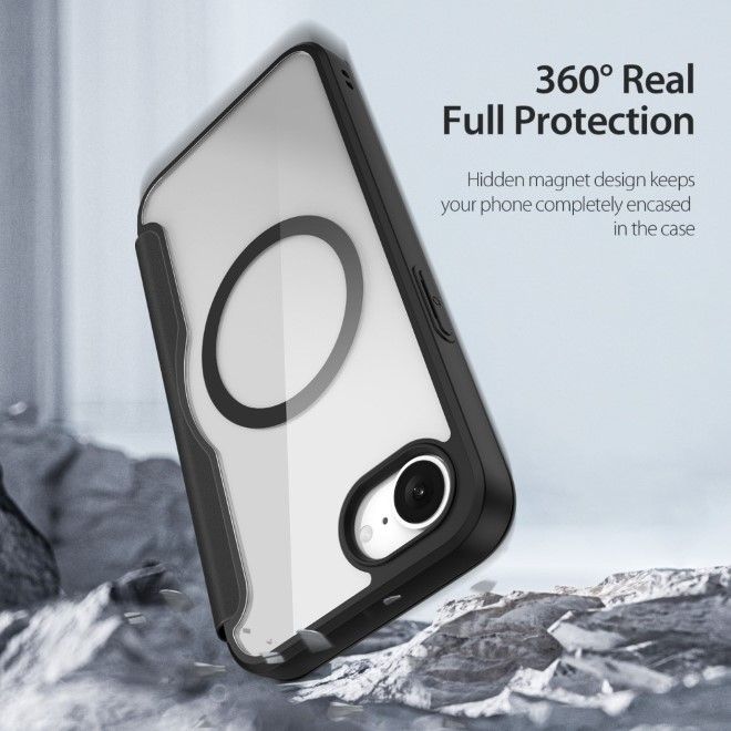 Dux Ducis - iPhone 16e Hülle - Leder Bookcover - MagSafe - Skin X Pro Series - schwarz