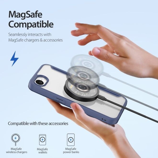 Dux Ducis - iPhone 16e Hülle - Leder Bookcover - MagSafe - Skin X Pro Series - blau