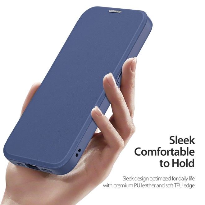 Dux Ducis - iPhone 16e Hülle - Leder Bookcover - MagSafe - Skin X Pro Series - blau