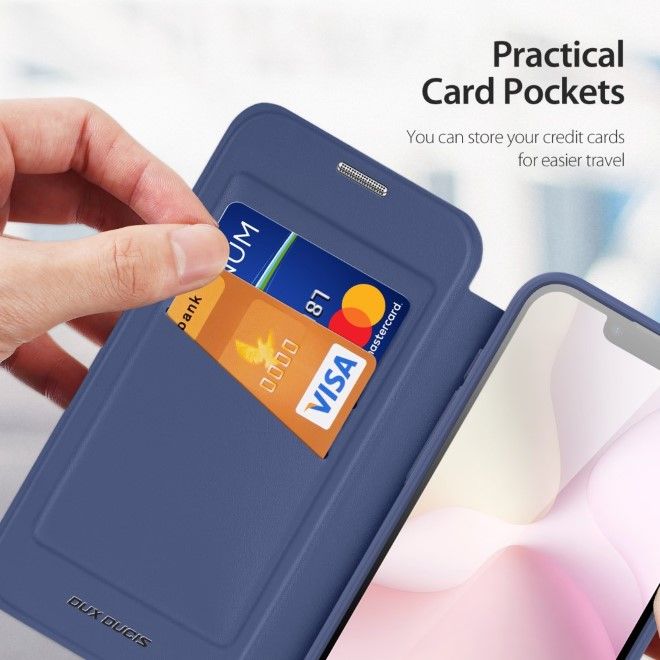 Dux Ducis - iPhone 16e Hülle - Leder Bookcover - MagSafe - Skin X Pro Series - blau