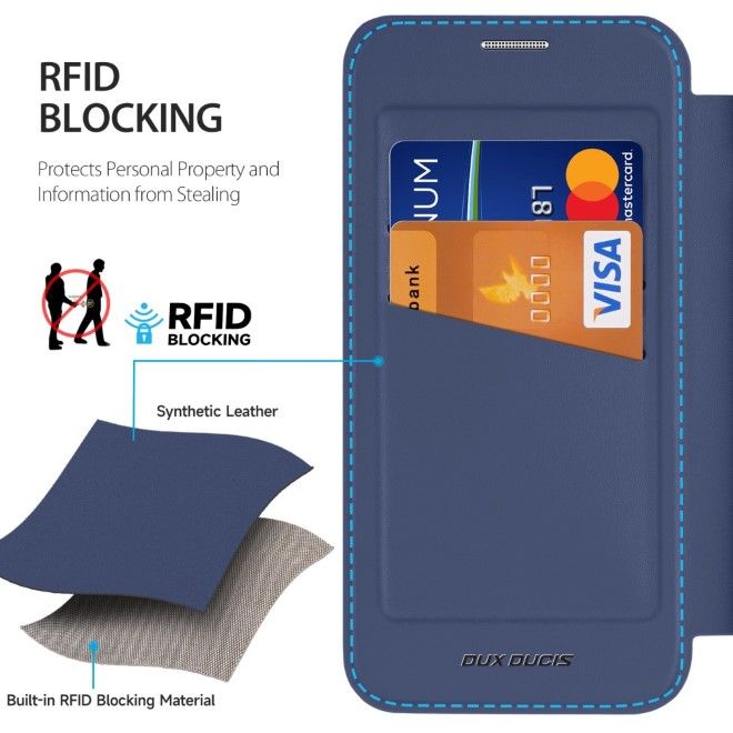 Dux Ducis - iPhone 16e Hülle - Leder Bookcover - MagSafe - Skin X Pro Series - blau