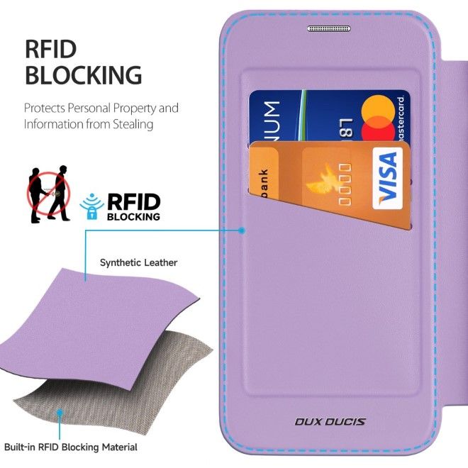 Dux Ducis - iPhone 16e Hülle - Leder Bookcover - MagSafe - Skin X Pro Series - purpur