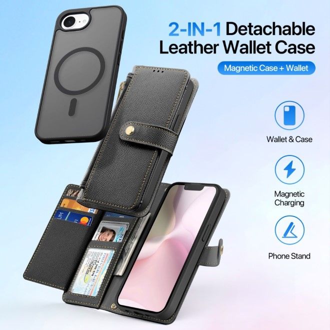 Dux Ducis - iPhone 16e Hülle - Kunstleder Bookcover - MagSafe kompatibel - Lawa Series - schwarz