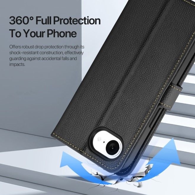 Dux Ducis - iPhone 16e Hülle - Kunstleder Bookcover - MagSafe kompatibel - Lawa Series - schwarz