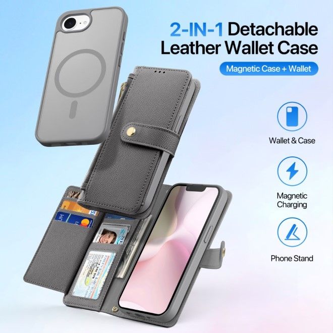 Dux Ducis - iPhone 16e Hülle - Kunstleder Bookcover - MagSafe kompatibel - Lawa Series - grau