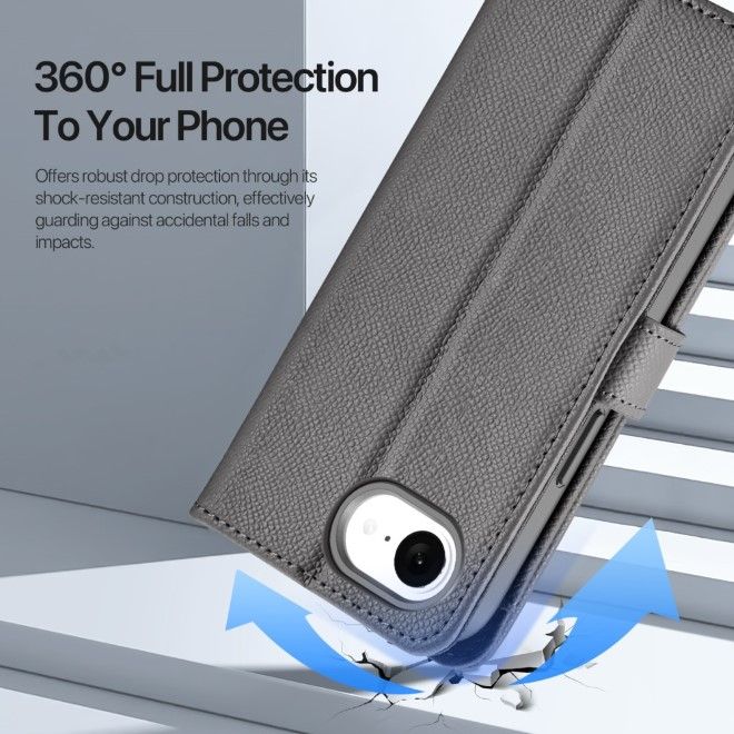 Dux Ducis - iPhone 16e Hülle - Kunstleder Bookcover - MagSafe kompatibel - Lawa Series - grau