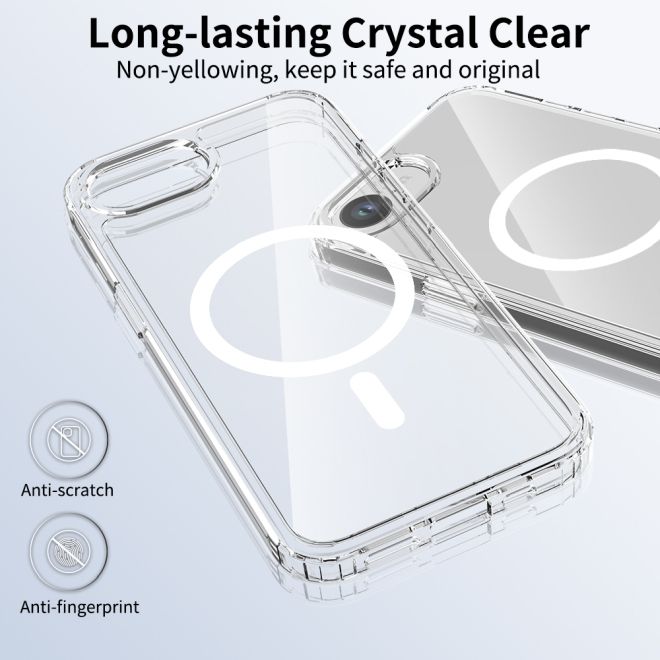 iPhone 16e Hülle (PC / TPU Case) - Polycarbonat Rückseite + TPU Ränder - MagPureProtect Series - transparent