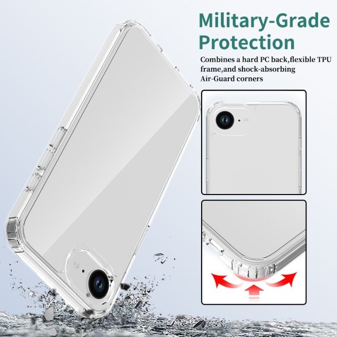 iPhone 16e Hülle (PC / TPU Case) - Polycarbonat Rückseite + TPU Ränder - PureProtect Series - transparent