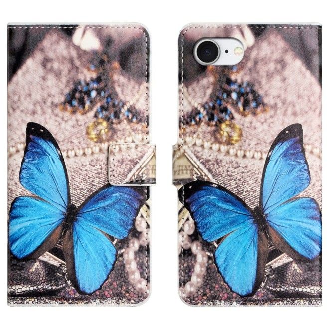 iPhone 17e / 16e Handy Hülle - Leder Bookcover Image Series - blauer Schmetterling