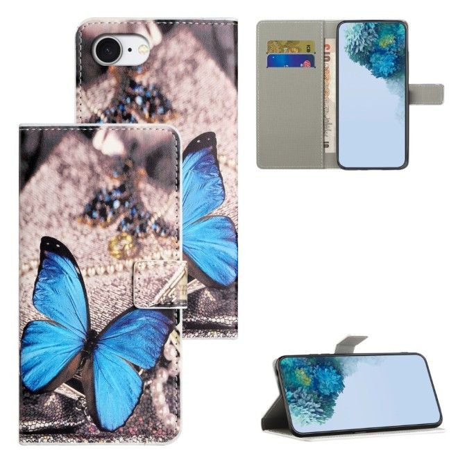 iPhone 17e / 16e Handy Hülle - Leder Bookcover Image Series - blauer Schmetterling