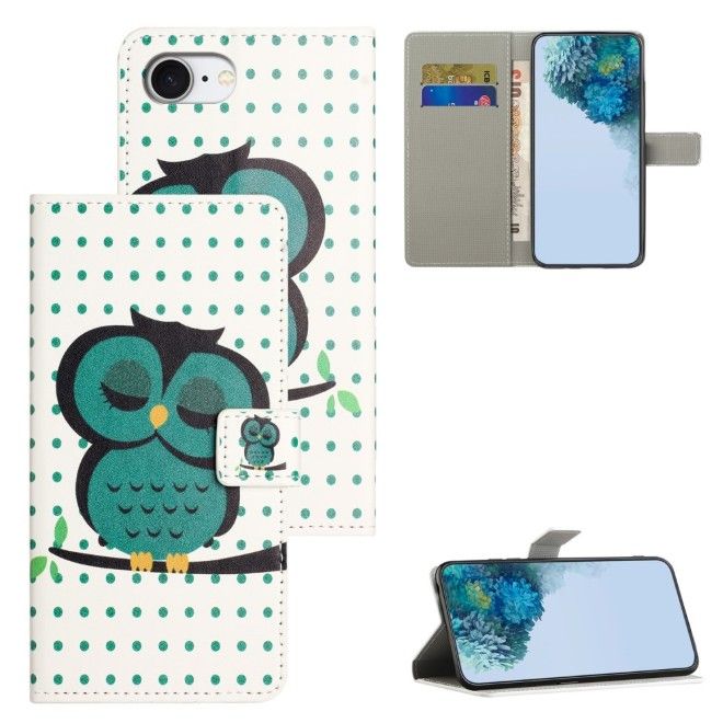 iPhone 17e / 16e Handy Hülle - Leder Bookcover Image Series - grüne Eule