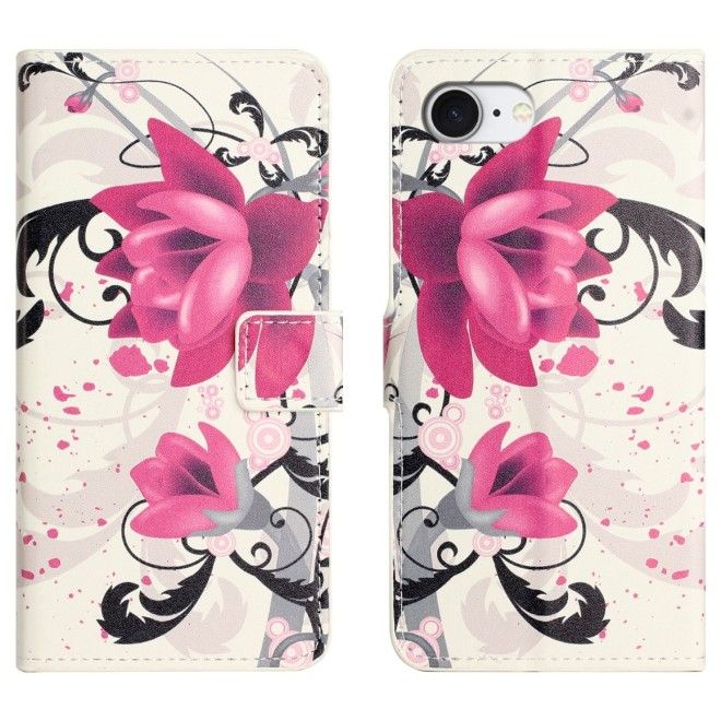 Étui pour iPhone 17e / 16e - Collection Couverture Livre en Cuir - Fleur de Lotus