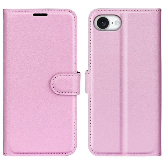 iPhone 17e / 16e Handy Hülle - Litchi Leder Bookcover Series - rosa