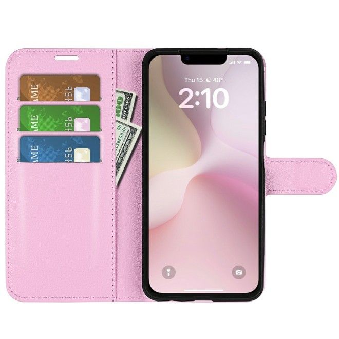 iPhone 17e / 16e Handy Hülle - Litchi Leder Bookcover Series - rosa