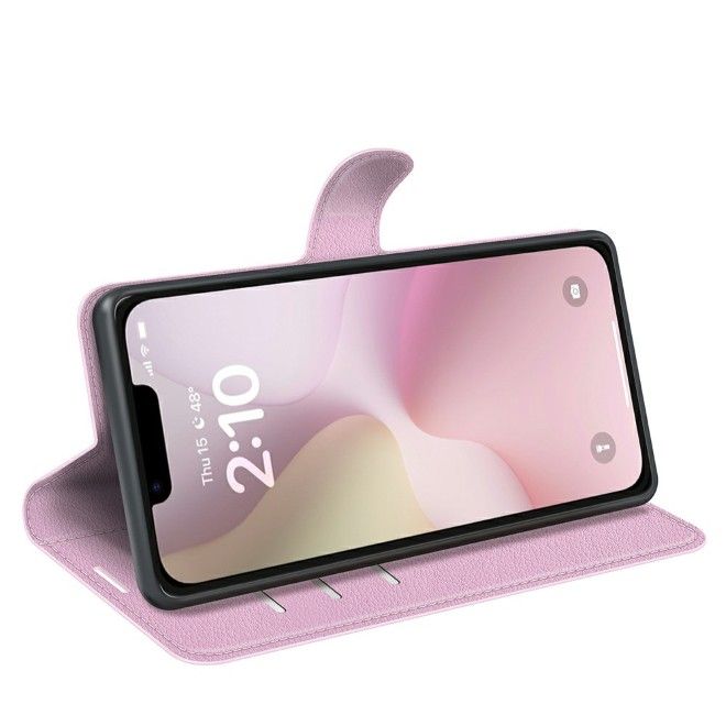 iPhone 17e / 16e Handy Hülle - Litchi Leder Bookcover Series - rosa