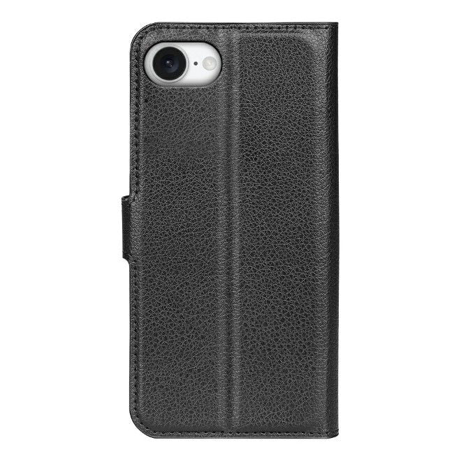 iPhone 17e / 16e Handy Hülle - Litchi Leder Bookcover Series - schwarz
