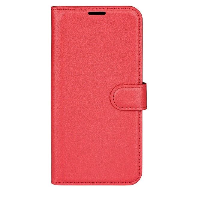 iPhone 16e Phone Case - Litchi Leather Bookcover Series - red