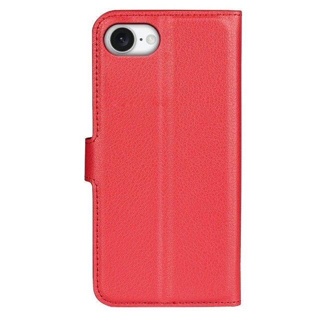 iPhone 16e Phone Case - Litchi Leather Bookcover Series - red