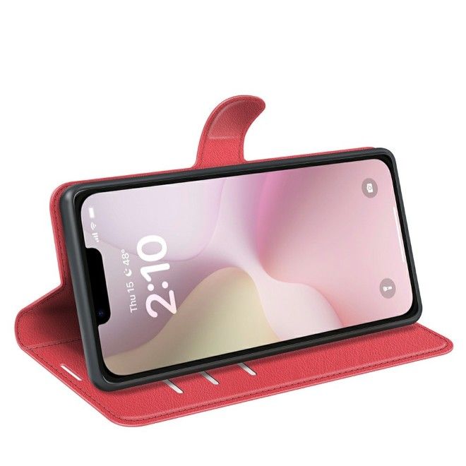 iPhone 16e Phone Case - Litchi Leather Bookcover Series - red