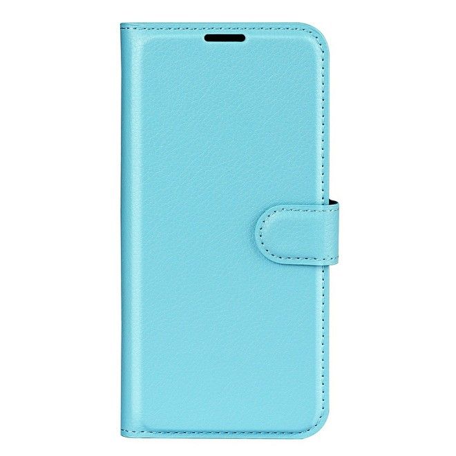Étui pour iPhone 17e / 16e - Collection Litchi Leather Bookcover - Bleu