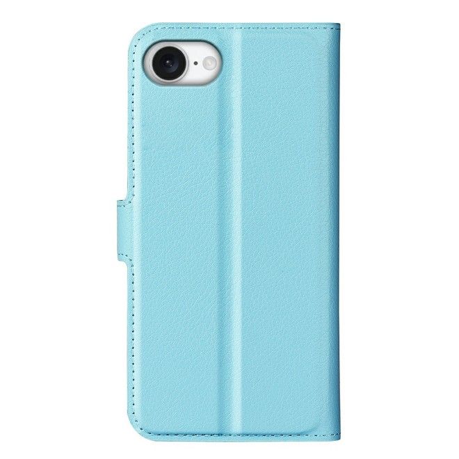 Étui pour iPhone 17e / 16e - Collection Litchi Leather Bookcover - Bleu