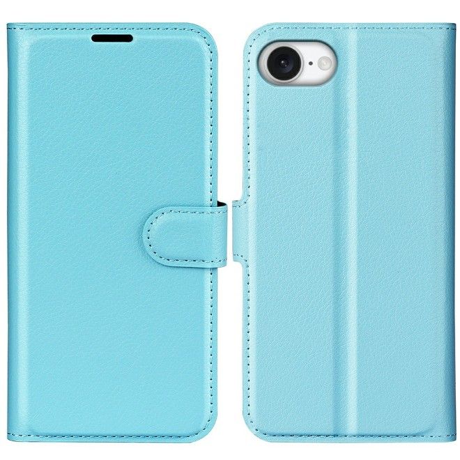 Étui pour iPhone 17e / 16e - Collection Litchi Leather Bookcover - Bleu