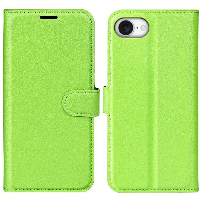 Étui pour iPhone 17e / 16e - Collection Litchi Leather Bookcover - Vert