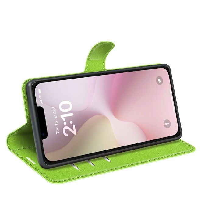 Étui pour iPhone 17e / 16e - Collection Litchi Leather Bookcover - Vert