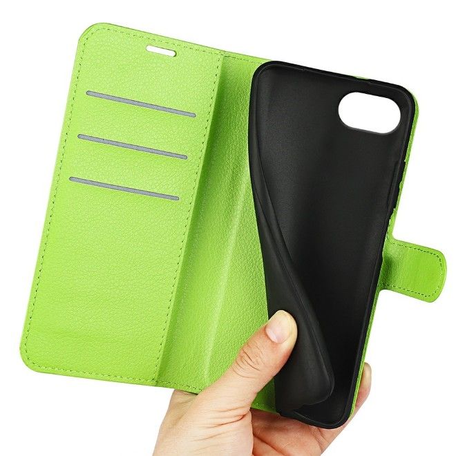 Étui pour iPhone 17e / 16e - Collection Litchi Leather Bookcover - Vert