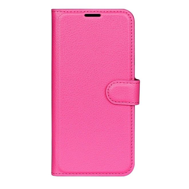 Étui pour iPhone 16e - Collection Litchi Leather Bookcover - Rose