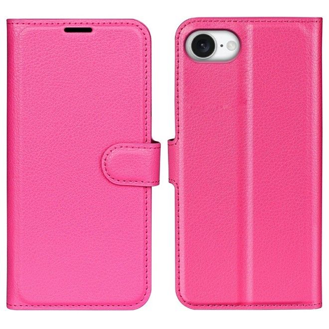 Étui pour iPhone 16e - Collection Litchi Leather Bookcover - Rose