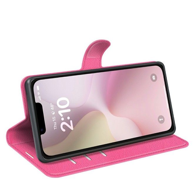 Étui pour iPhone 16e - Collection Litchi Leather Bookcover - Rose