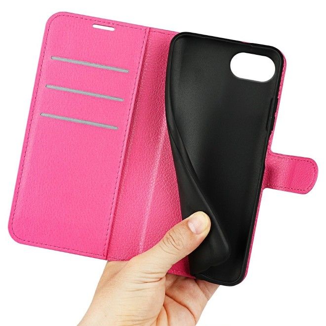 Étui pour iPhone 16e - Collection Litchi Leather Bookcover - Rose