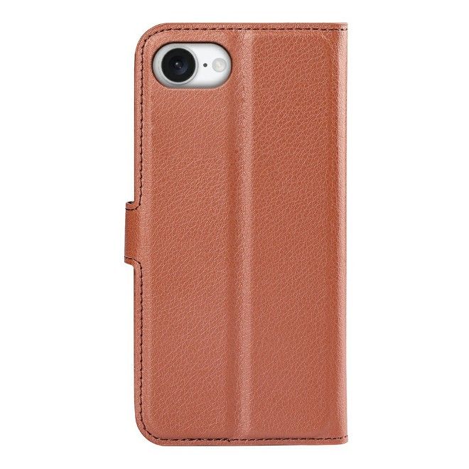 Étui pour iPhone 16e - Collection Litchi Leather Bookcover - Marron