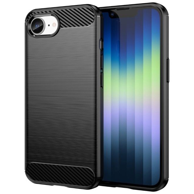 Coque pour iPhone 17e / 16e - Série Carbon Fiber TPU Softcase - Noir