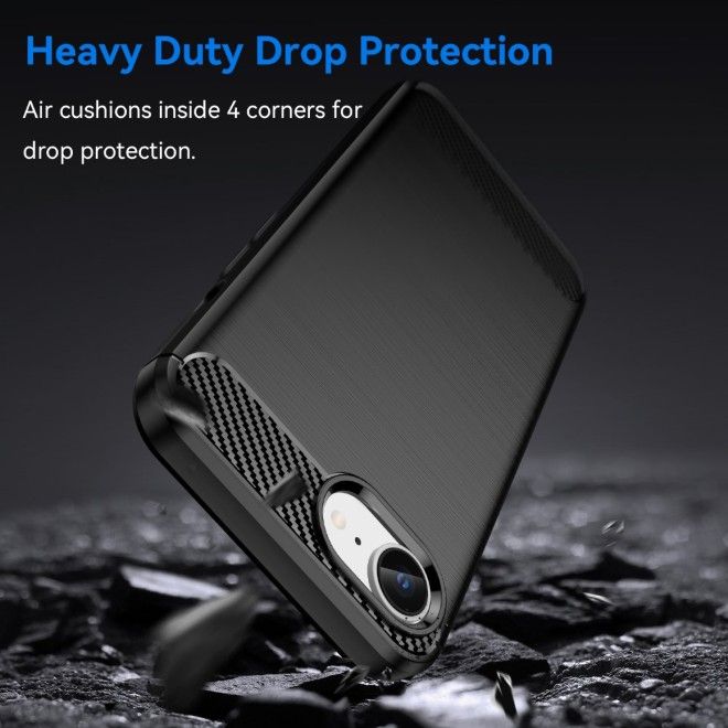 Coque pour iPhone 17e / 16e - Série Carbon Fiber TPU Softcase - Noir