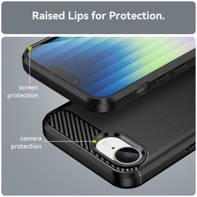 Coque pour iPhone 17e / 16e - Série Carbon Fiber TPU Softcase - Noir