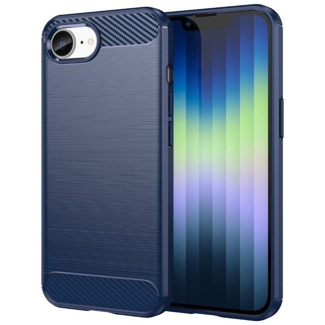 Coque pour iPhone 17e / 16e - Série Fibre de carbone TPU Souple - Bleu