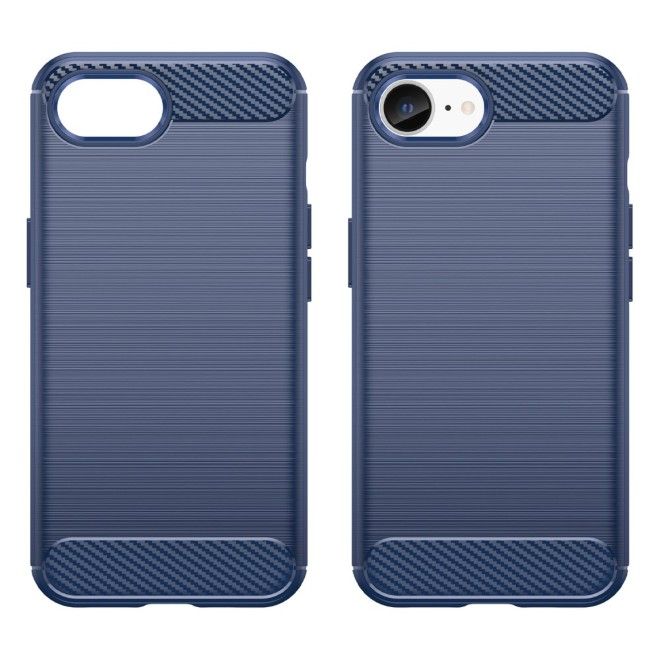 Coque pour iPhone 17e / 16e - Série Fibre de carbone TPU Souple - Bleu